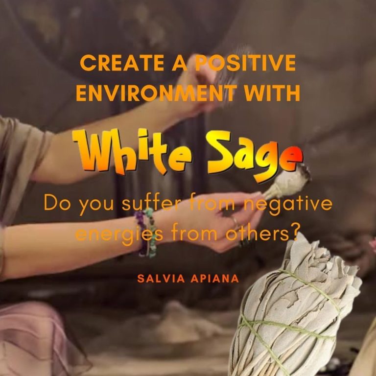 Text om att skapa en positiv miljö med vit salvia och frågor om negativa energier.