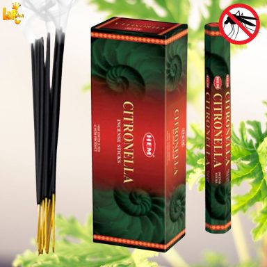 Hem Citronella rökelsepinnar och paket med anti-mygg skylt.